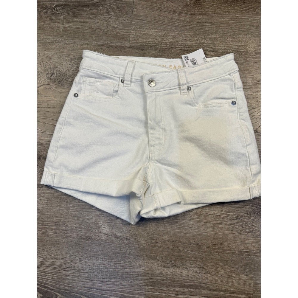 American Eagle Women White Mom Shorts Super High Rise Stretch Cuffed Size 2 26W